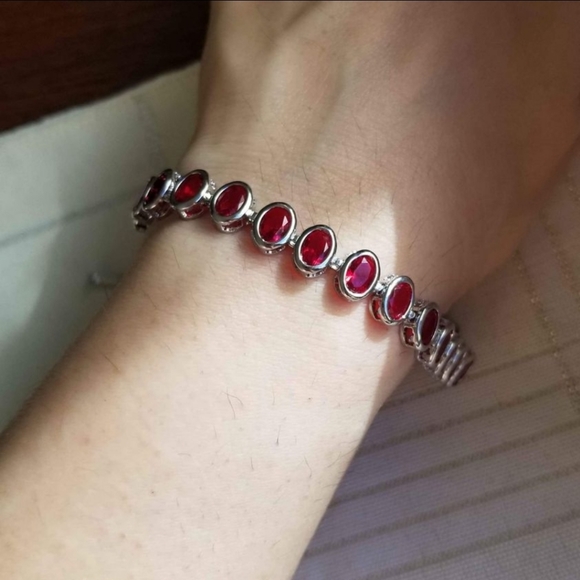 New 925 Silver Oval Cut Ruby Bezel Setting Bracelet for Women - Picture 6 of 8